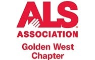 ALS Association Golden West Chapter logo in red text, with "ALS" at the top, "ASSOCIATION" below, and "Golden West Chapter" at the bottom. Stylized hands are incorporated into the "ALS" letters.